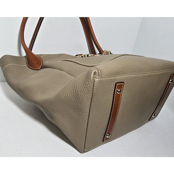 Dooney and Bourke Pebble Grain Logo Lock Tote Shoulder Purse Bag Taupe/Elephant - Picture 8 of 15